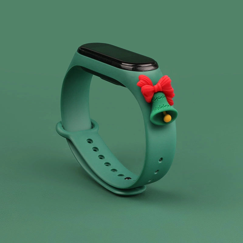 Strap Xmas Wristband for Xiaomi Mi Band 4 / Mi Band 3 Christmas Silicone Strap Bracelet Dark Green (Bell)_1