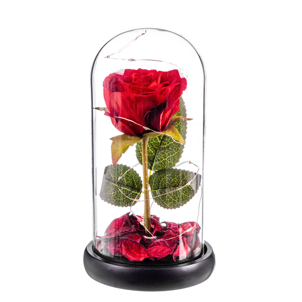 Rosa vermelha eterna leds cúpula de vidro 20cm caison_0