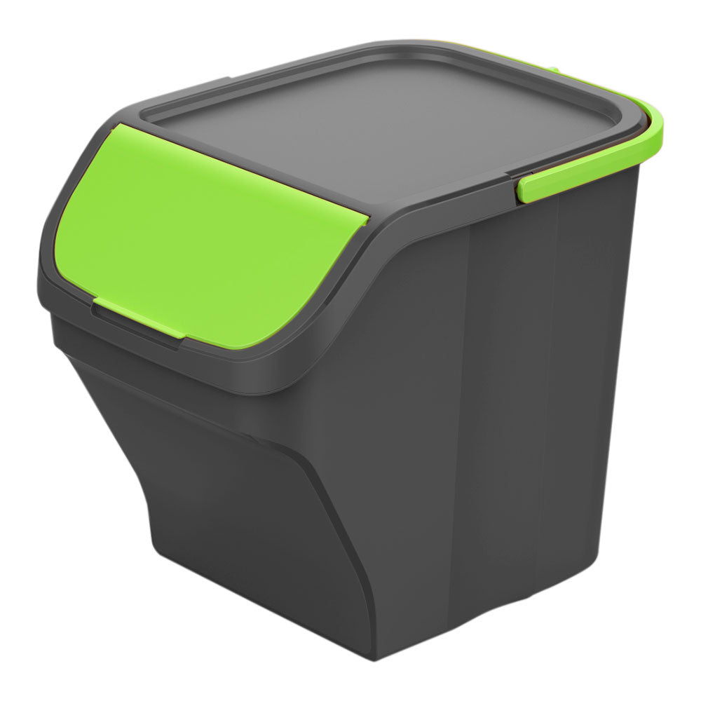 Balde stack n sort, 30 x 40 x 34 cm cinza 25l com tampa verde_0