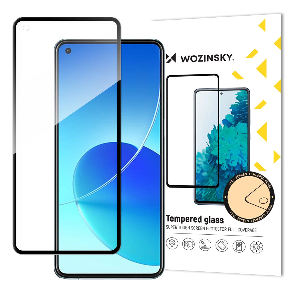 Wozinsky Tempered Glass Full Glue Super Tough Screen Protector Full Coveraged with Frame Case Friendly for Oppo Reno6 4G black_0