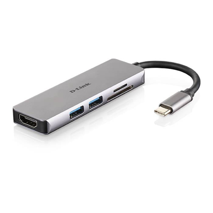 Adaptador D-Link USB-C p/ 2 USB 3.0 + 1 HDMI + Leitor de Cartões (SD+MicroSD)