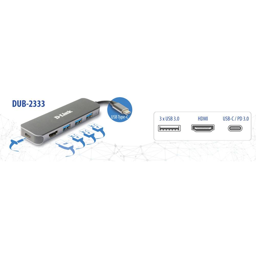Hub D-Link DUB-2333 6-in-1 USB-C com HDMI + Power Delivery (60W)
