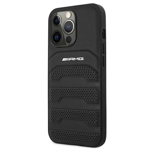 AMG AMHCP13LGSEBK iPhone 13 Pro / 13 6,1" czarny/black hardcase Leather Debossed Lines_1