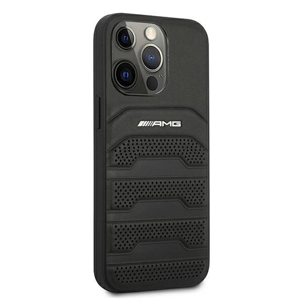 AMG AMHCP13LGSEBK iPhone 13 Pro / 13 6,1" czarny/black hardcase Leather Debossed Lines_3