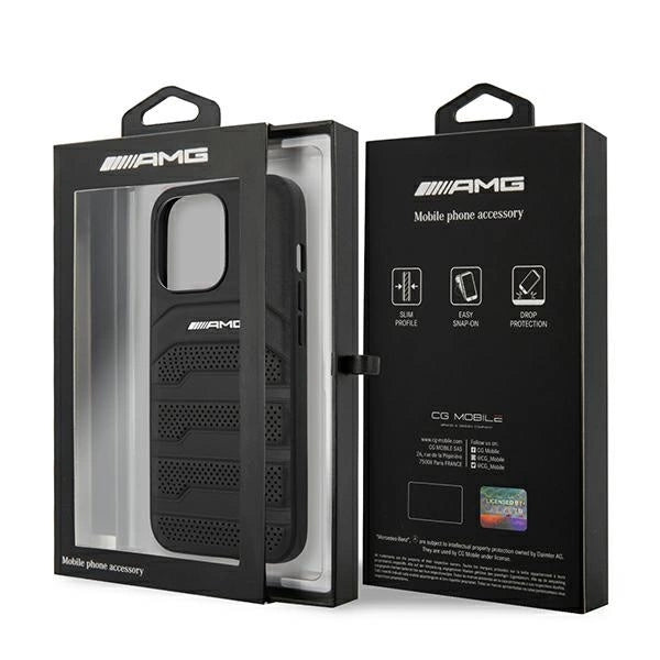 AMG AMHCP13LGSEBK iPhone 13 Pro / 13 6,1" czarny/black hardcase Leather Debossed Lines_7