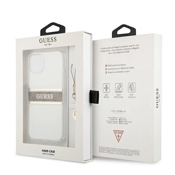Guess GUHCP13SKB4GBR iPhone 13 mini 5.4" Transparent hardcase 4G Brown Strap Charm_7