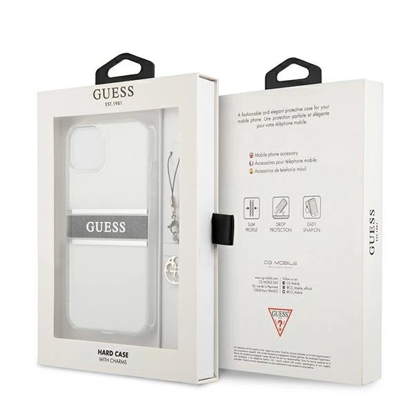 Guess GUHCP13SKB4GGR iPhone 13 mini 5.4" Transparent hardcase 4G Gray Strap Charm_7
