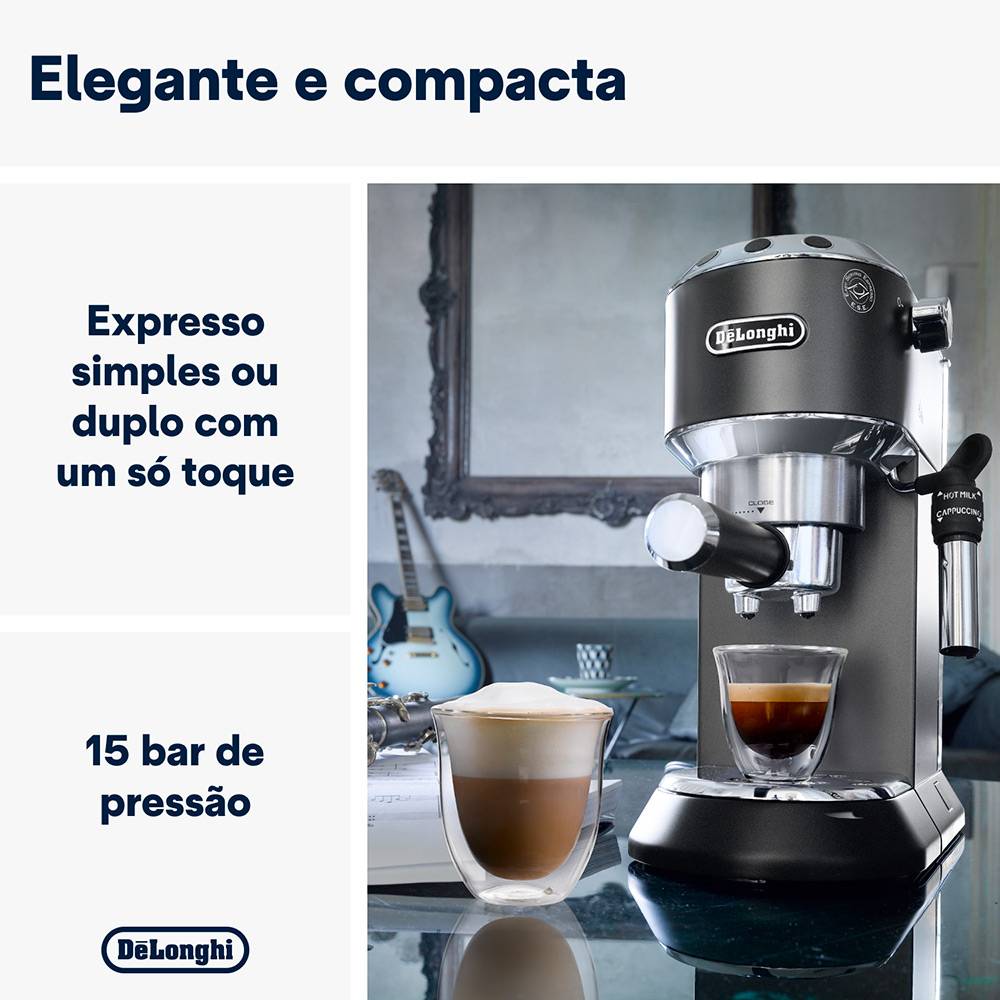Máquina de Café Expresso DeLonghi Dedica EC685 1300W 15 Bar Preta