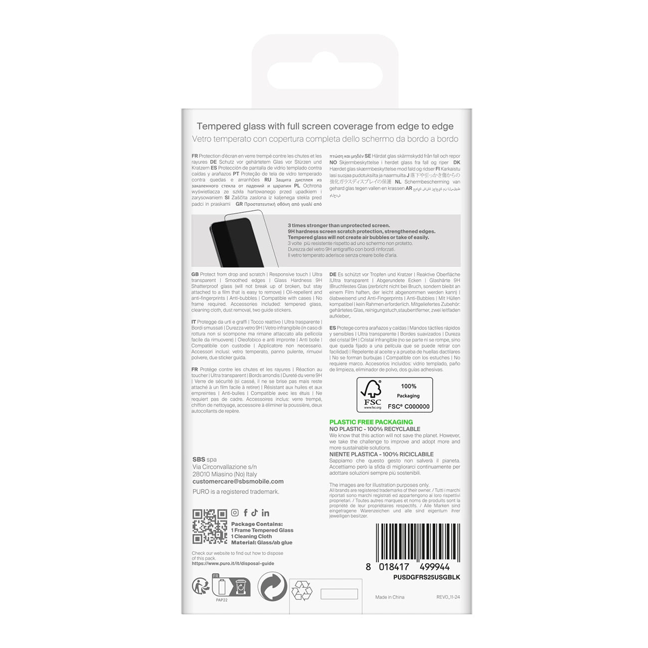 Película Vidro temperado Puro com moldura preta para Samsung Galaxy S25 Ultra