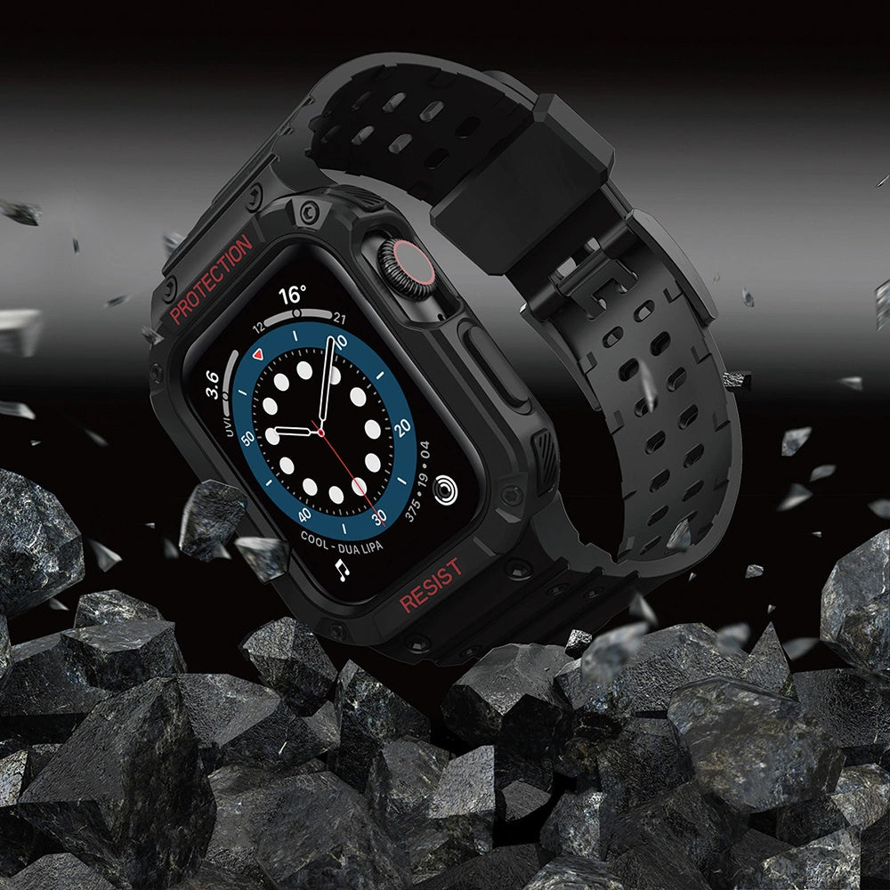 Protect Strap Band Band with Case for Apple Watch 7 / SE (41/40 / 38mm) Case Armored Watch Cover Black_5