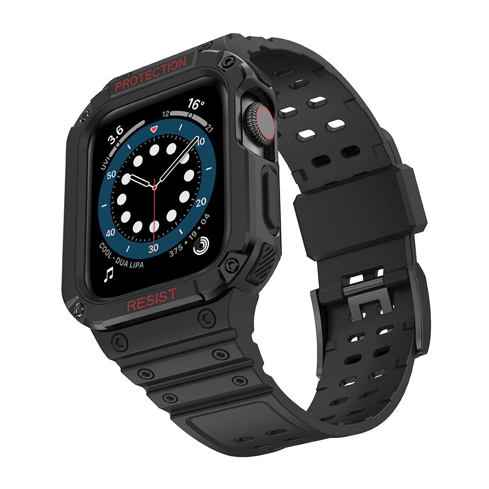 Protect Strap Band Band with Case for Apple Watch 7 / SE (41/40 / 38mm) Case Armored Watch Cover Black_1