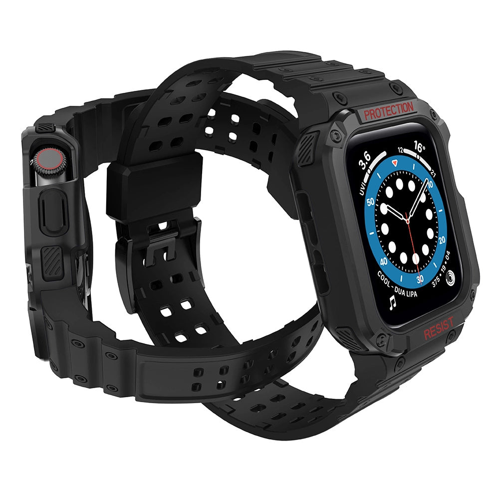 Protect Strap Band Band with Case for Apple Watch 7 / SE (41/40 / 38mm) Case Armored Watch Cover Black_2