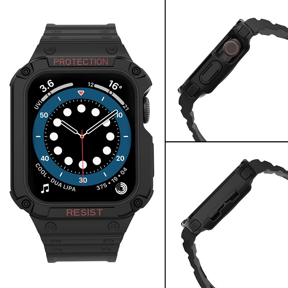 Protect Strap Band Band with Case for Apple Watch 7 / SE (41/40 / 38mm) Case Armored Watch Cover Black_3