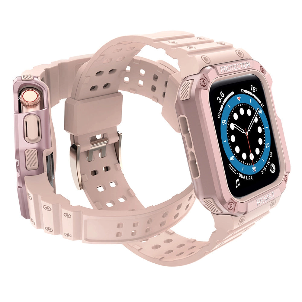 Protect Strap Band with Case for Apple Watch 7 / SE (45/44 / 42mm) Case Armored Watch Cover Pink_2