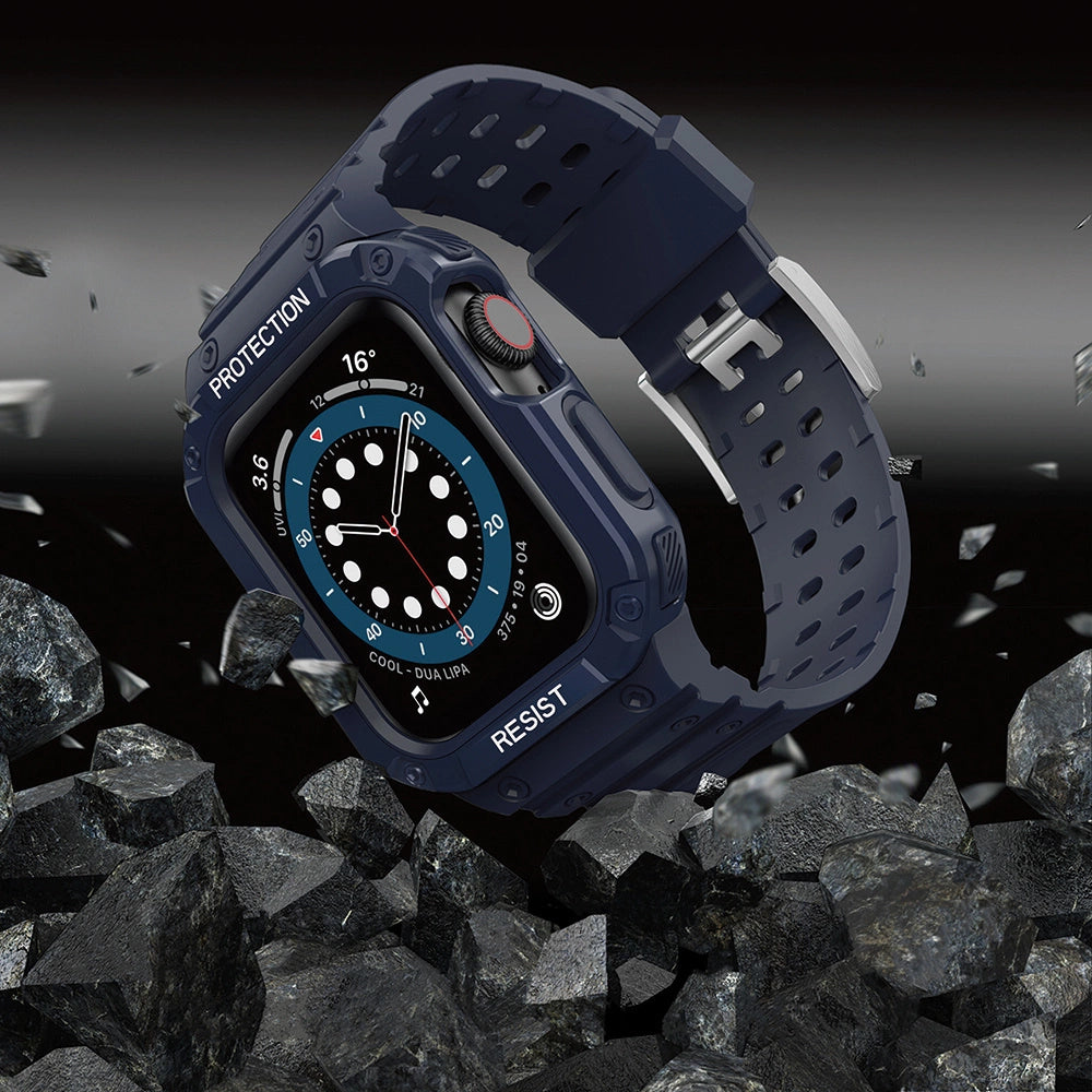 Protect Strap Band with Case for Apple Watch 7 / SE (45/44 / 42mm) Case Armored Watch Cover Blue_4