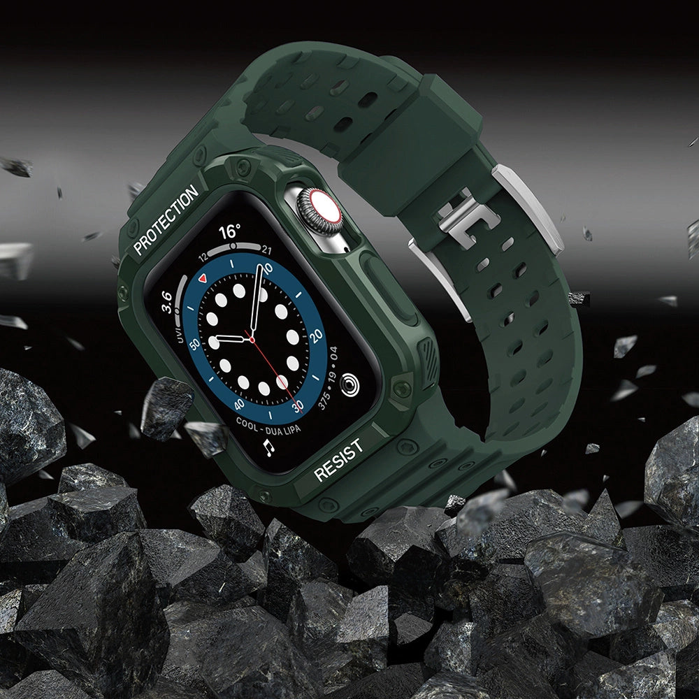 Protect Strap Band with Case for Apple Watch 7 / SE (45/44 / 42mm) Case Armored Watch Cover Green_5