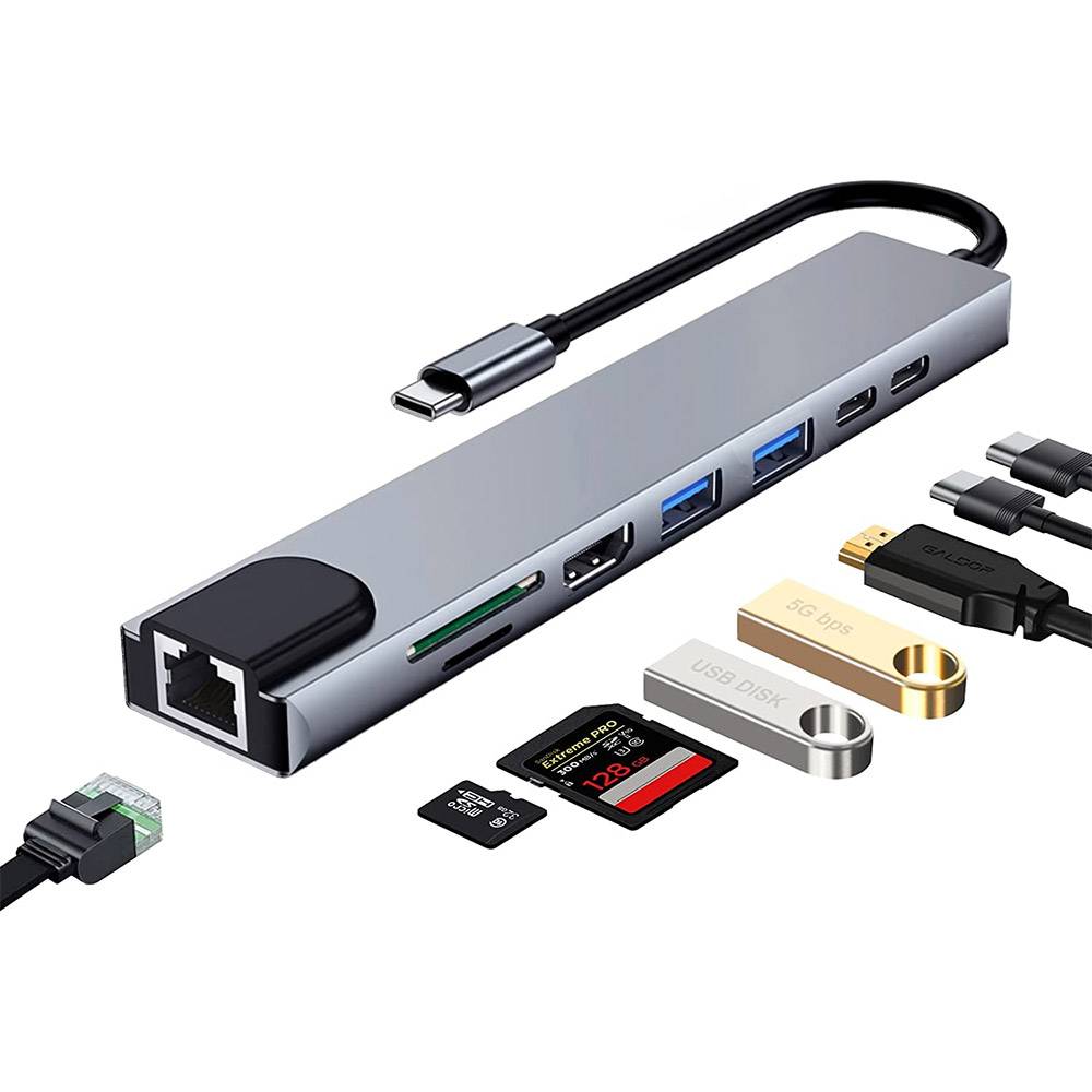 HUB USB-C Ewent EW1146 8-Port Cinza