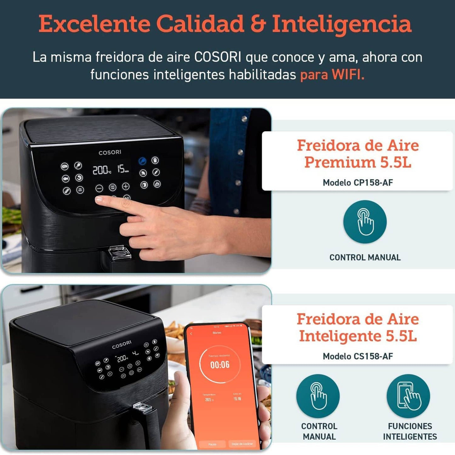 Fritadeira Air Fryer (Sem Óleo) COSORI CS158-AF Smart (Wi-Fi) Premium Chef Edition 5.5L 1700W Preta