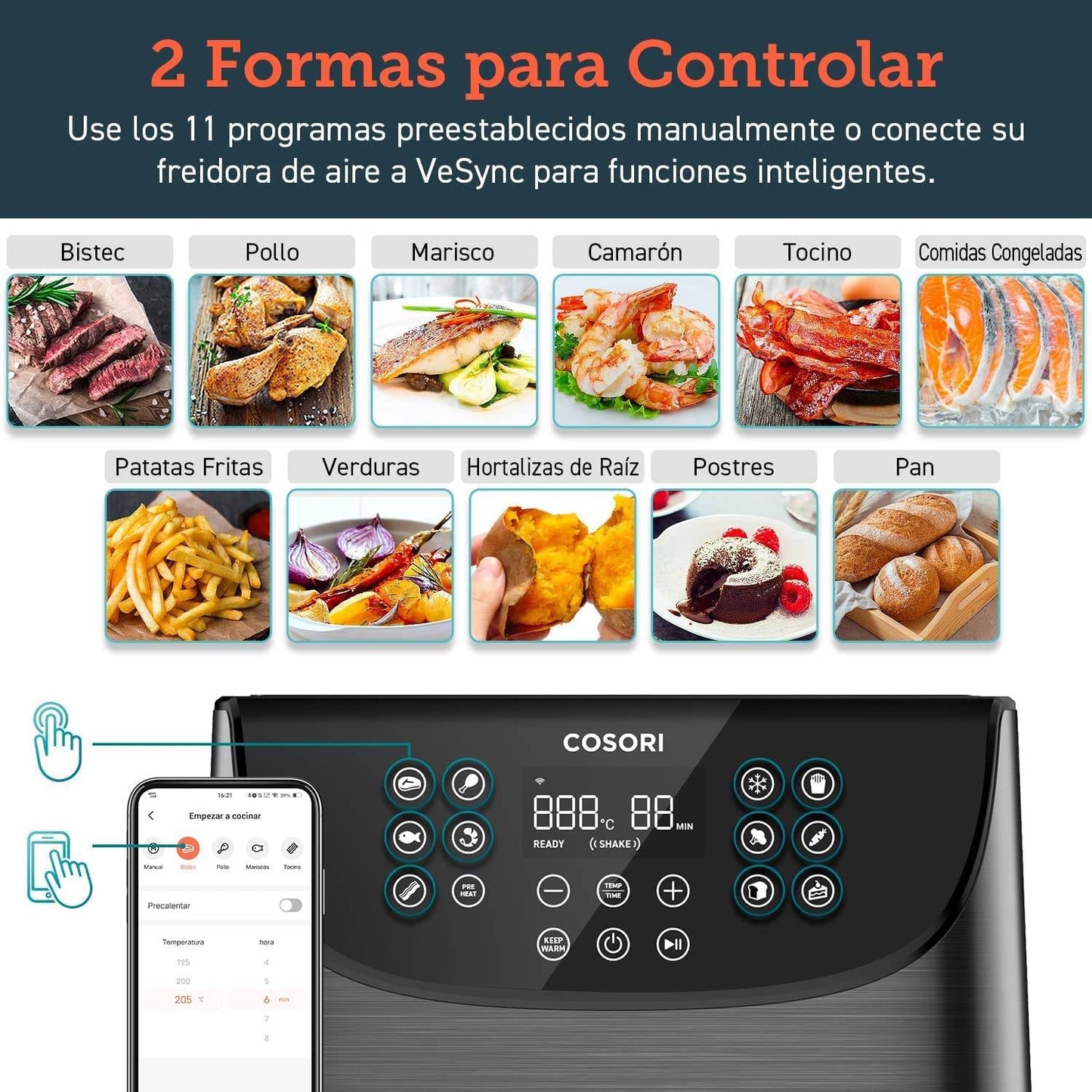 Fritadeira Air Fryer (Sem Óleo) COSORI CS158-AF Smart (Wi-Fi) Premium Chef Edition 5.5L 1700W Preta