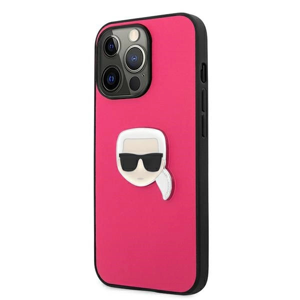 Karl Lagerfeld Leather Ikonik Karl's Head Metal Case for iPhone 13 Pro / 13 6.1" - Pink_1