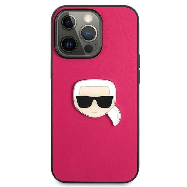 Karl Lagerfeld Leather Ikonik Karl's Head Metal Case for iPhone 13 Pro / 13 6.1" - Pink_2