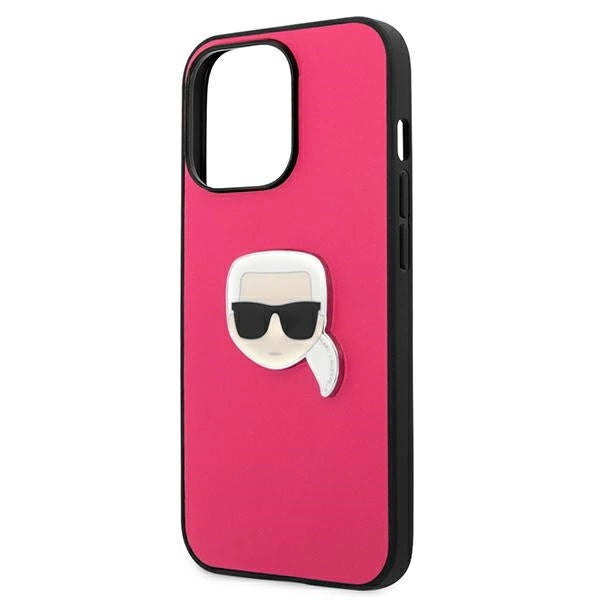 Karl Lagerfeld Leather Ikonik Karl's Head Metal Case for iPhone 13 Pro / 13 6.1" - Pink_5