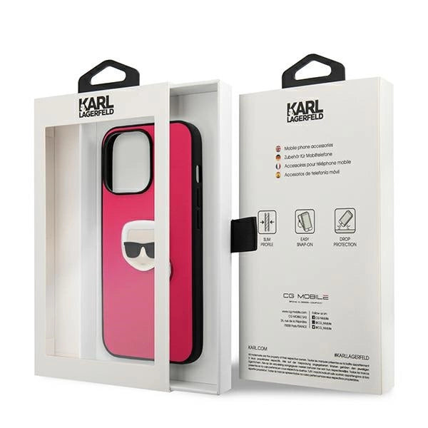 Karl Lagerfeld Leather Ikonik Karl's Head Metal Case for iPhone 13 Pro / 13 6.1" - Pink_7