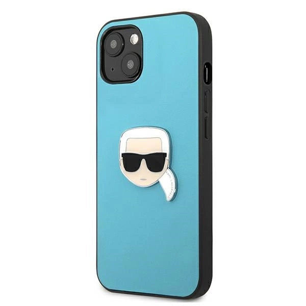 Karl Lagerfeld KLHCP13SPKMB iPhone 13 mini 5,4" niebieski/blue hardcase Leather Ikonik Karl`s Head Metal_1