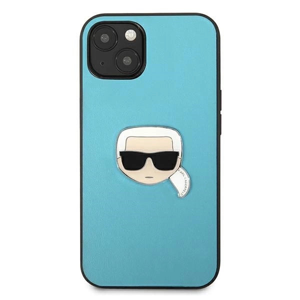 Karl Lagerfeld KLHCP13SPKMB iPhone 13 mini 5,4" niebieski/blue hardcase Leather Ikonik Karl`s Head Metal_2
