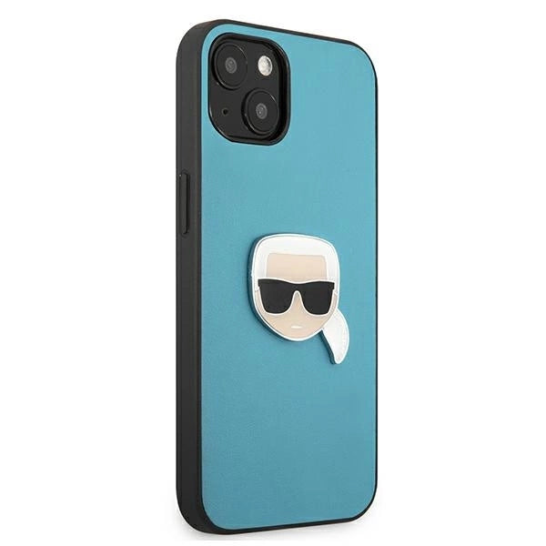 Karl Lagerfeld KLHCP13SPKMB iPhone 13 mini 5,4" niebieski/blue hardcase Leather Ikonik Karl`s Head Metal_3
