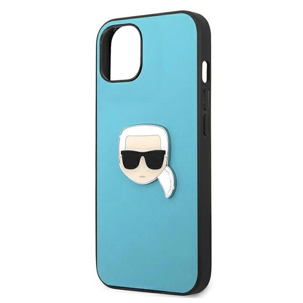 Karl Lagerfeld KLHCP13SPKMB iPhone 13 mini 5,4" niebieski/blue hardcase Leather Ikonik Karl`s Head Metal_5