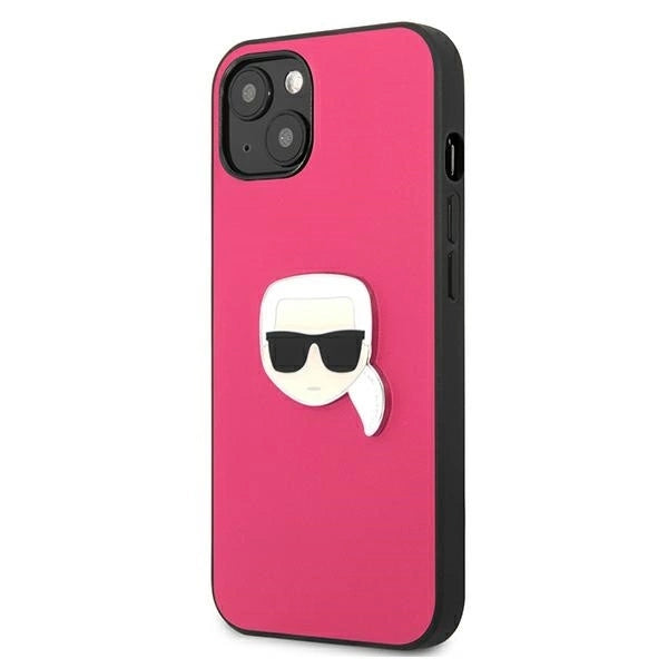 Karl Lagerfeld KLHCP13SPKMP iPhone 13 mini 5,4" różowy/pink hardcase Leather Ikonik Karl`s Head Metal_1