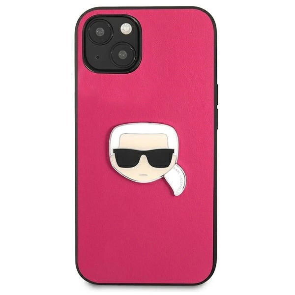 Karl Lagerfeld KLHCP13SPKMP iPhone 13 mini 5,4" różowy/pink hardcase Leather Ikonik Karl`s Head Metal_2