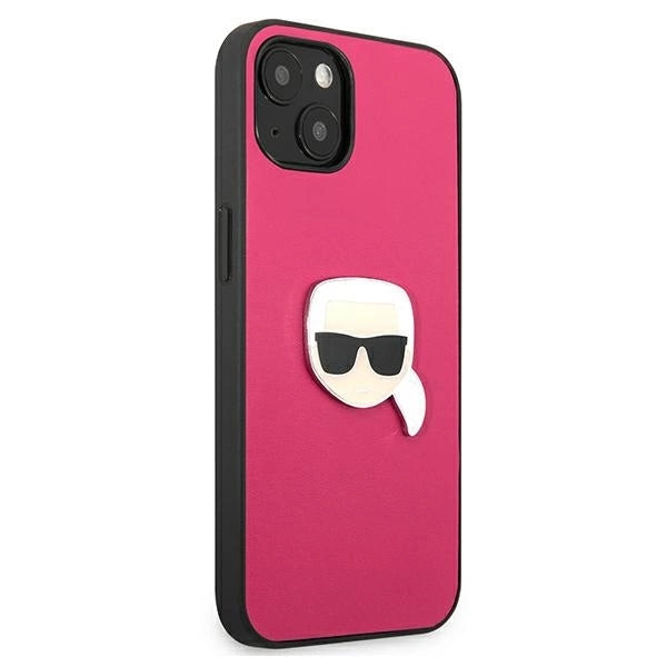 Karl Lagerfeld KLHCP13SPKMP iPhone 13 mini 5,4" różowy/pink hardcase Leather Ikonik Karl`s Head Metal_3