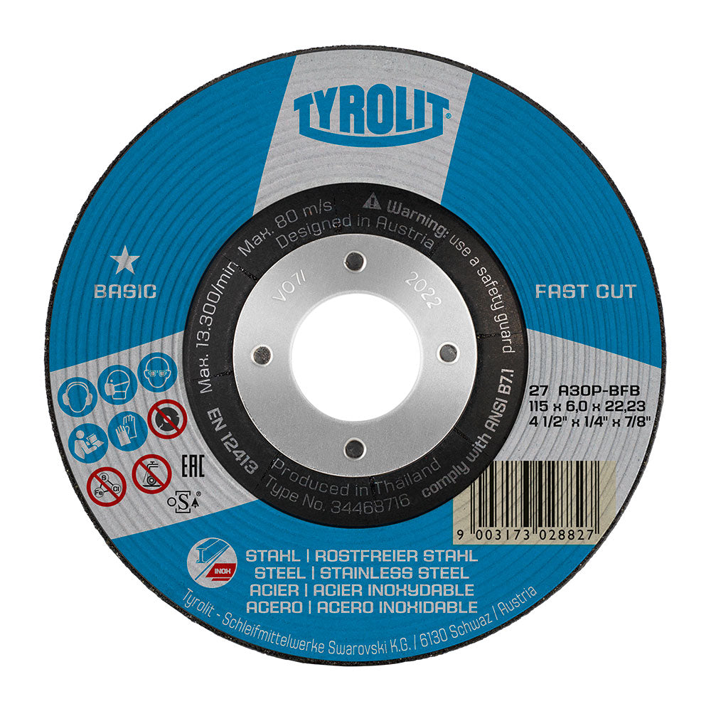 Disco de desbaste 27c ø125x6x22,23 a30p-bfb tyrolit_0