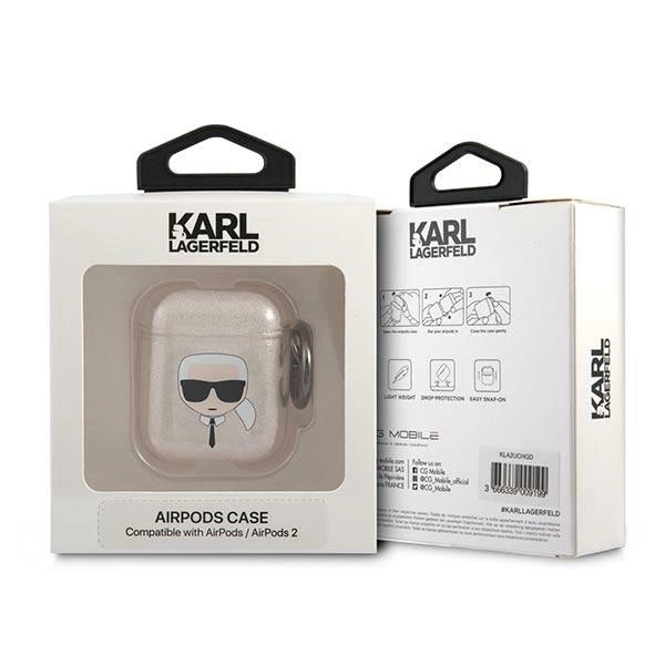 Karl Lagerfeld KLA2UKHGD AirPods cover złoty/gold Glitter Karl`s Head_2