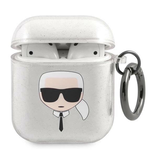 Karl Lagerfeld KLA2UKHGS AirPods cover srebrny/silver Glitter Karl`s Head_0