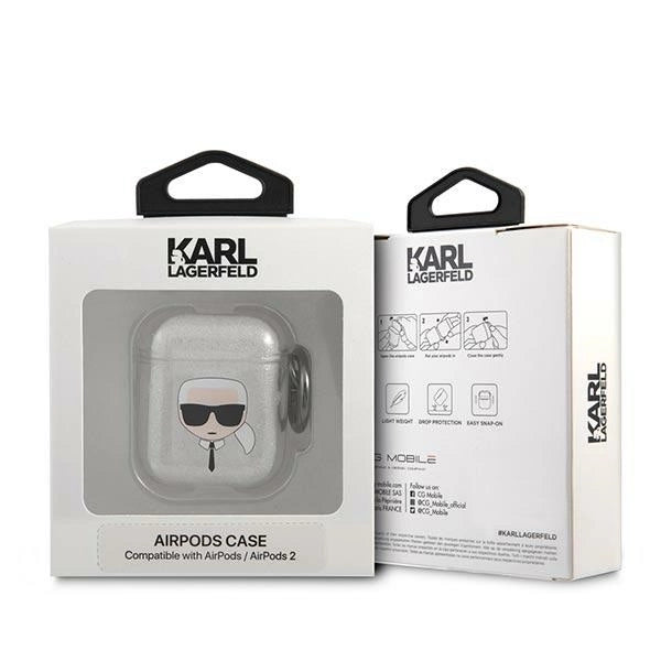 Karl Lagerfeld KLA2UKHGS AirPods cover srebrny/silver Glitter Karl`s Head_2