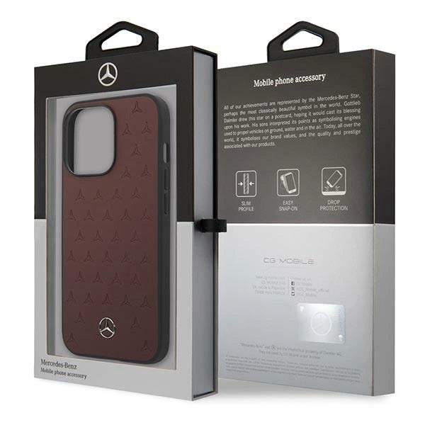 Mercedes MEHCP13LPSQRE iPhone 13 Pro / 13 6,1" czerwony/red hardcase Leather Stars Pattern_7