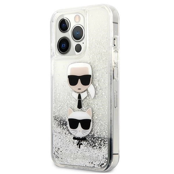 Karl Lagerfeld KLHCP13LKICGLS iPhone 13 Pro / 13 6,1" srebrny/silver hardcase Liquid Glitter Karl&Choupette Head_1