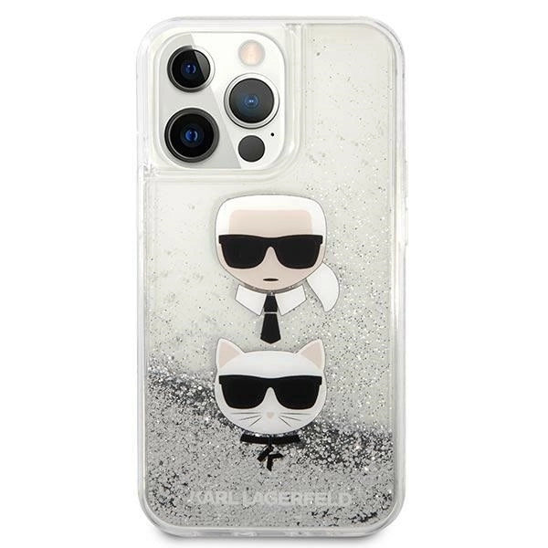 Karl Lagerfeld KLHCP13LKICGLS iPhone 13 Pro / 13 6,1" srebrny/silver hardcase Liquid Glitter Karl&Choupette Head_2