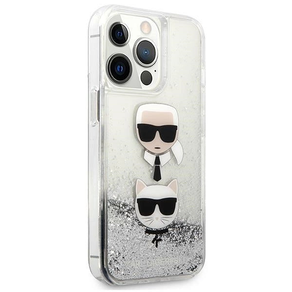 Karl Lagerfeld KLHCP13LKICGLS iPhone 13 Pro / 13 6,1" srebrny/silver hardcase Liquid Glitter Karl&Choupette Head_3
