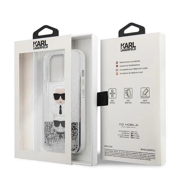 Karl Lagerfeld KLHCP13LKICGLS iPhone 13 Pro / 13 6,1" srebrny/silver hardcase Liquid Glitter Karl&Choupette Head_7