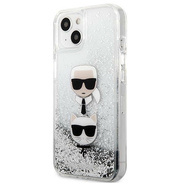Karl Lagerfeld KLHCP13SKICGLS iPhone 13 mini 5,4" srebrny/silver hardcase Liquid Glitter Karl&Choupette Head_1