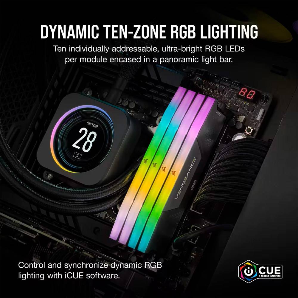 Memória RAM Corsair Vengeance RGB 64GB (2x32GB) DDR5-6400MHz CL32 Preta