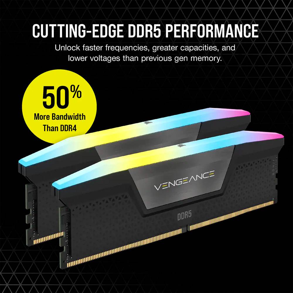 Memória RAM Corsair Vengeance RGB 64GB (2x32GB) DDR5-6400MHz CL32 Preta
