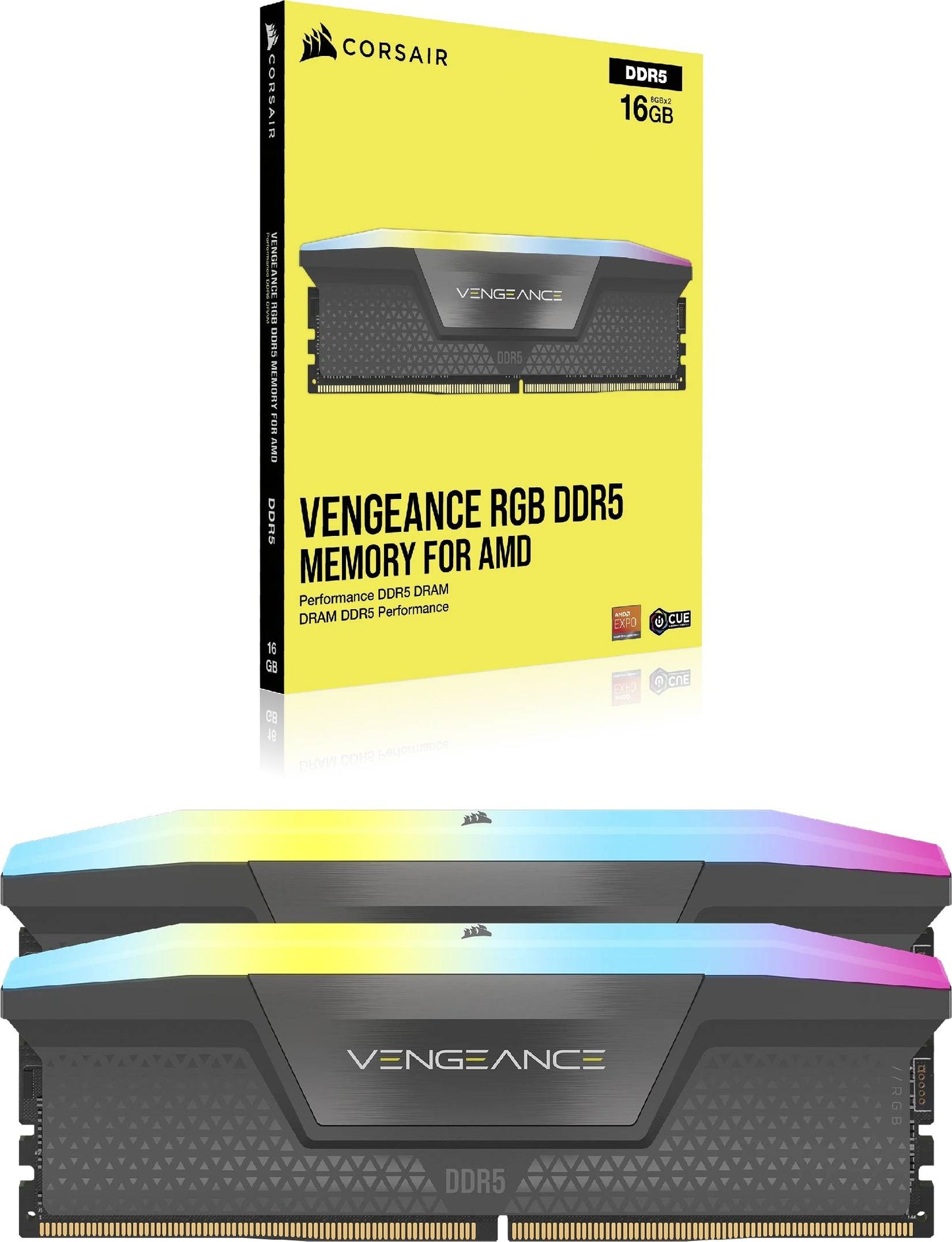Memória RAM UDIMM Corsair Vengeance RGB 32GB (2x16GB) DDR5-6000MHz (AMD Expo/Intel XMP) CL36 (36-44-44-96) 1.35V Preta