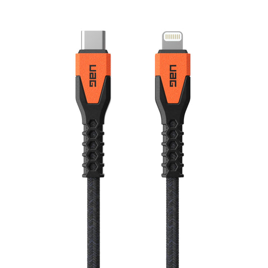 Cabo USB-C para Lightning UAG Extra Resistente / 30W / 1.5m / Preto e Laranja