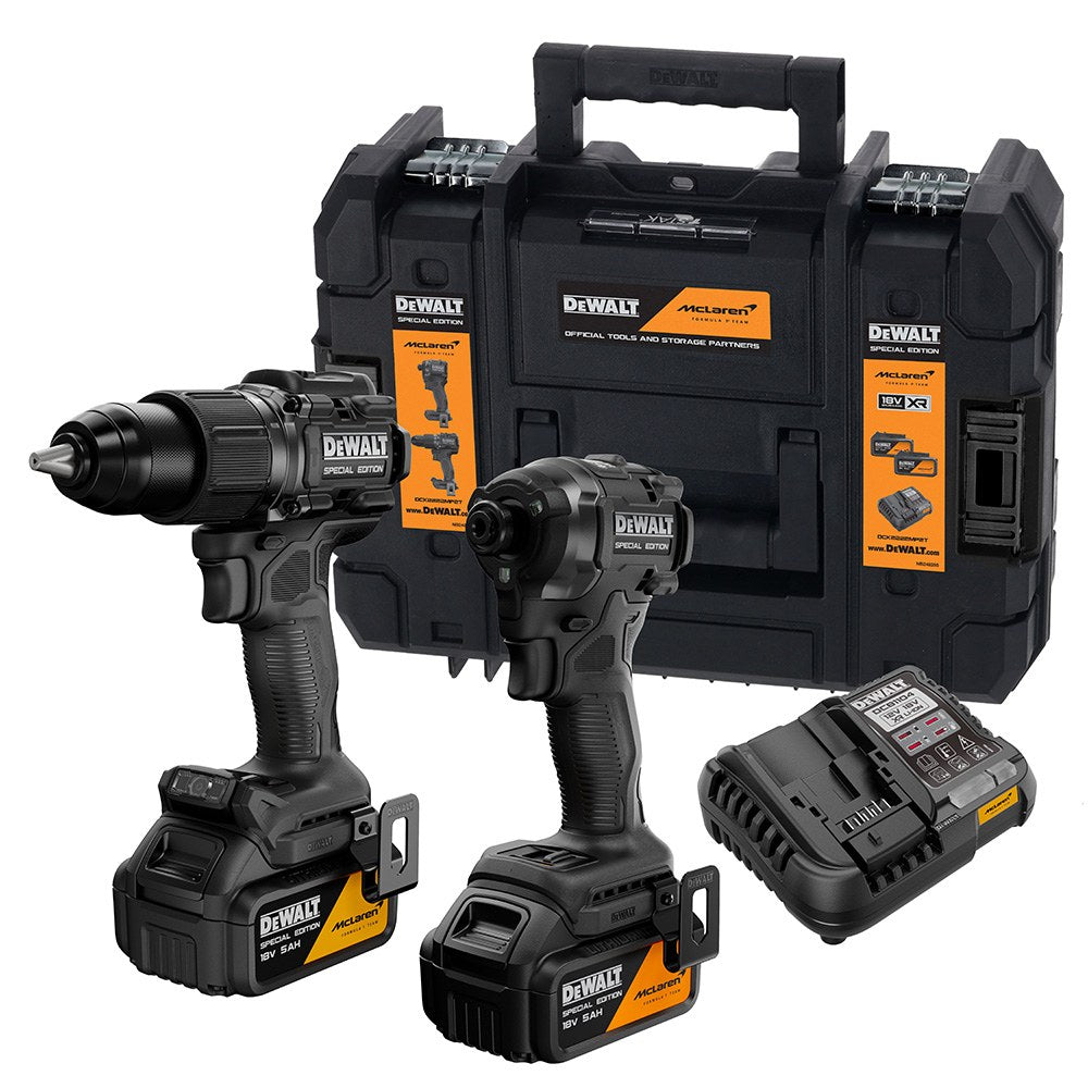 Kit mclaren xr 18 v, berbequim percutor dcd86 + apafusadora de impacto dcf86 + 2 baterias 5 ah + carregador_0
