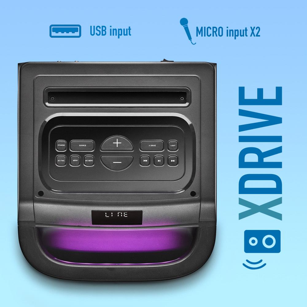 Coluna Portátil NGS 4000W Duplo 10" Woofer USB/BT(TWS) Aux in Preta